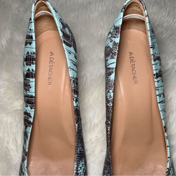 Sz 7 A Détacher Funky Blue Reptile Scale Print Wooden Kitten Heel - Picture 4 of 7